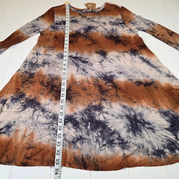 Natural Life Size L Tie Dye Long Sleeve Dress Rayon Spandex Brown Blue NWT - Picture 9 of 9